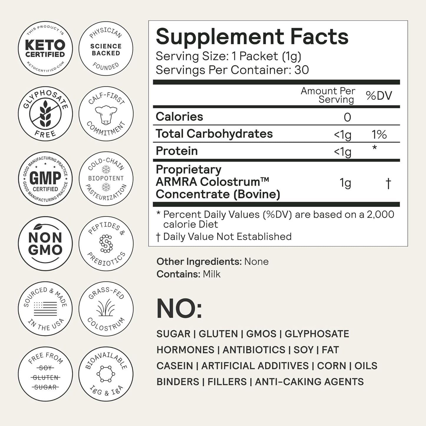 Colostrum™ Premium Powder, Grass Fed, Gut Health Bloating Immunity Skin & Hair, Contains 400+ Bioactive Nutrients, Potent Bioavailable, Keto, Gluten & Fat Free (Unflavored | 60 Servings)