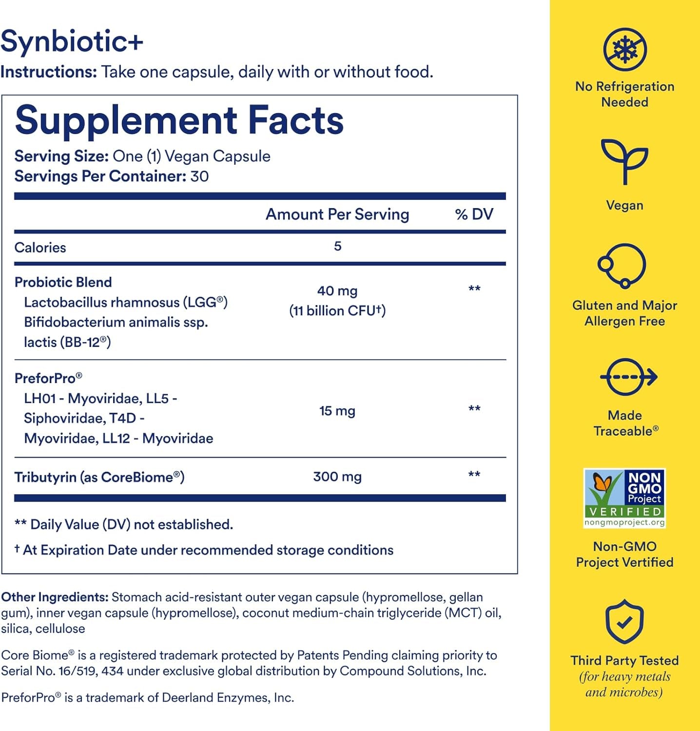 Synbiotic+ Probiotic, Prebiotic, Postbiotic, 3-In-1 Supplement for Gut Health and Digestive Support, Regularity, Bloat, Immune, Vegan Delayed-Released Daily Capsule, Women and Men, 30 Day