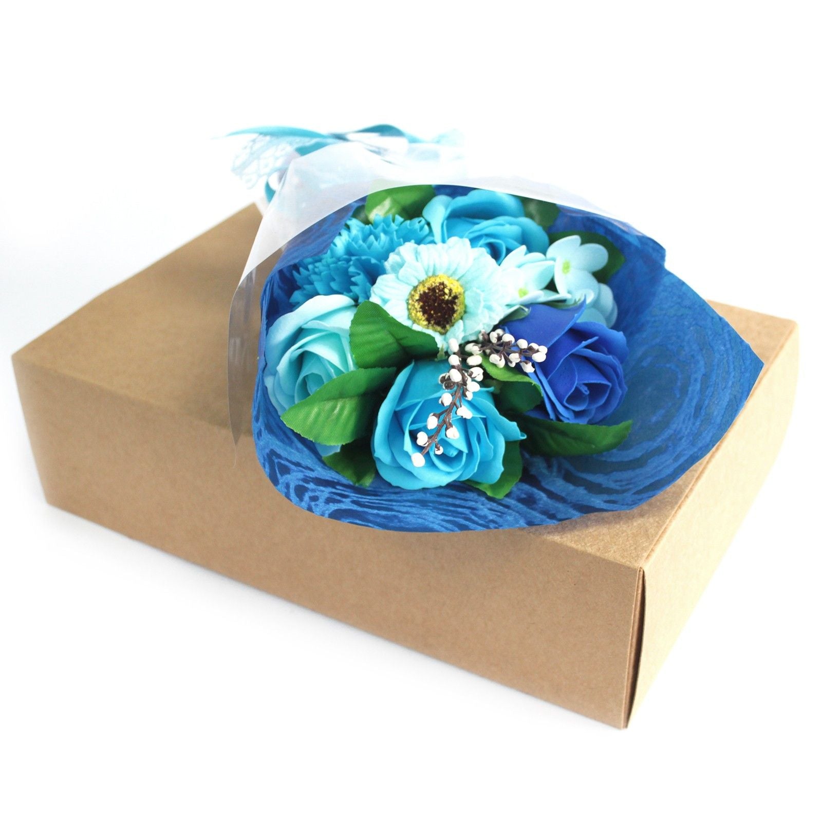 Blue Boxed Hand Flower Bouquet - Special Soap Bar | Vegan, Handmade in UK product image