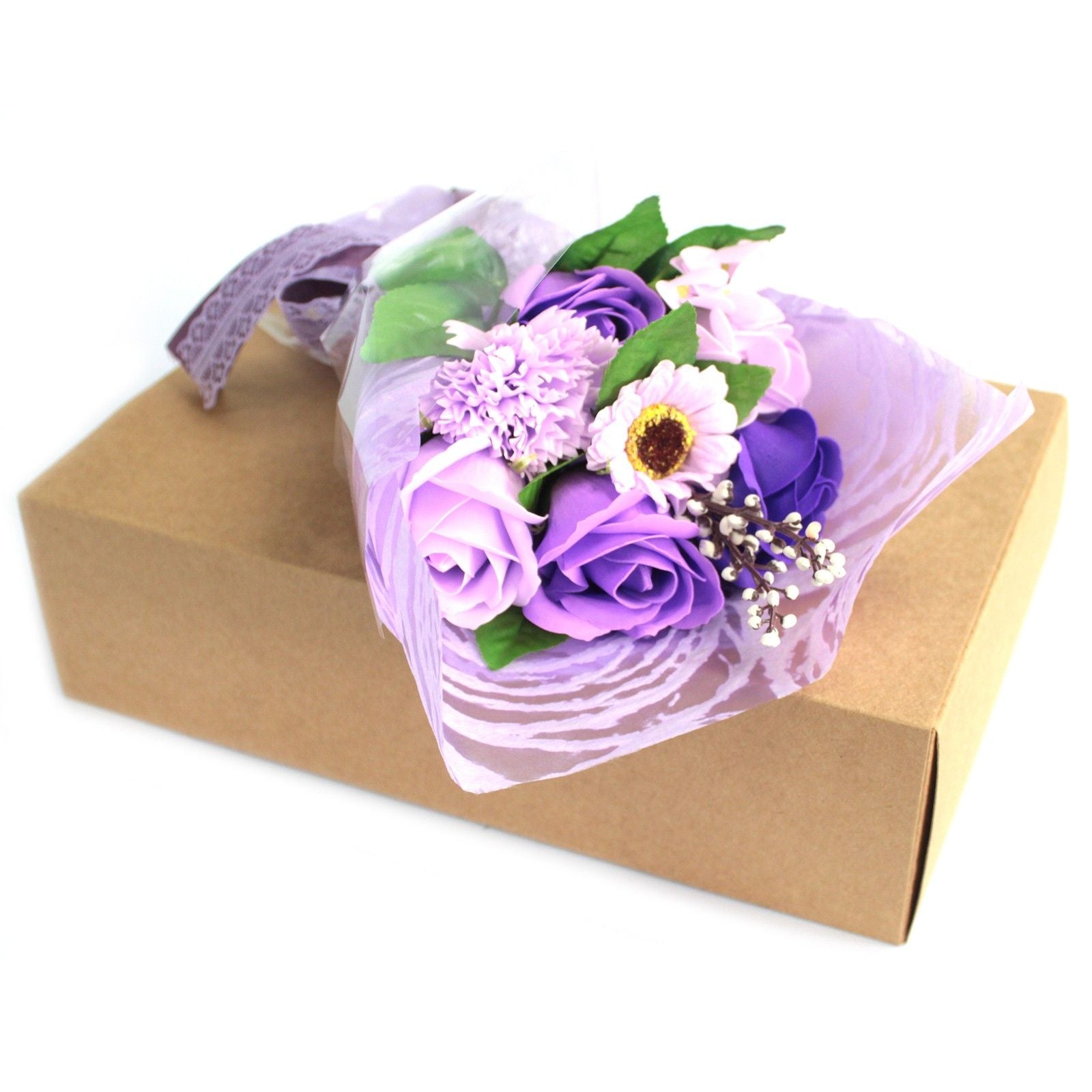 Purple Boxed Hand Flower Bouquet - Special Soap Bar | Vegan, Handmade in UK product image