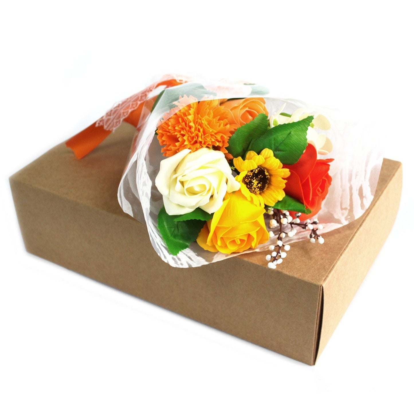 Orange Boxed Hand Flower Bouquet - Special Soap Bar | Vegan, Handmade in UK product image