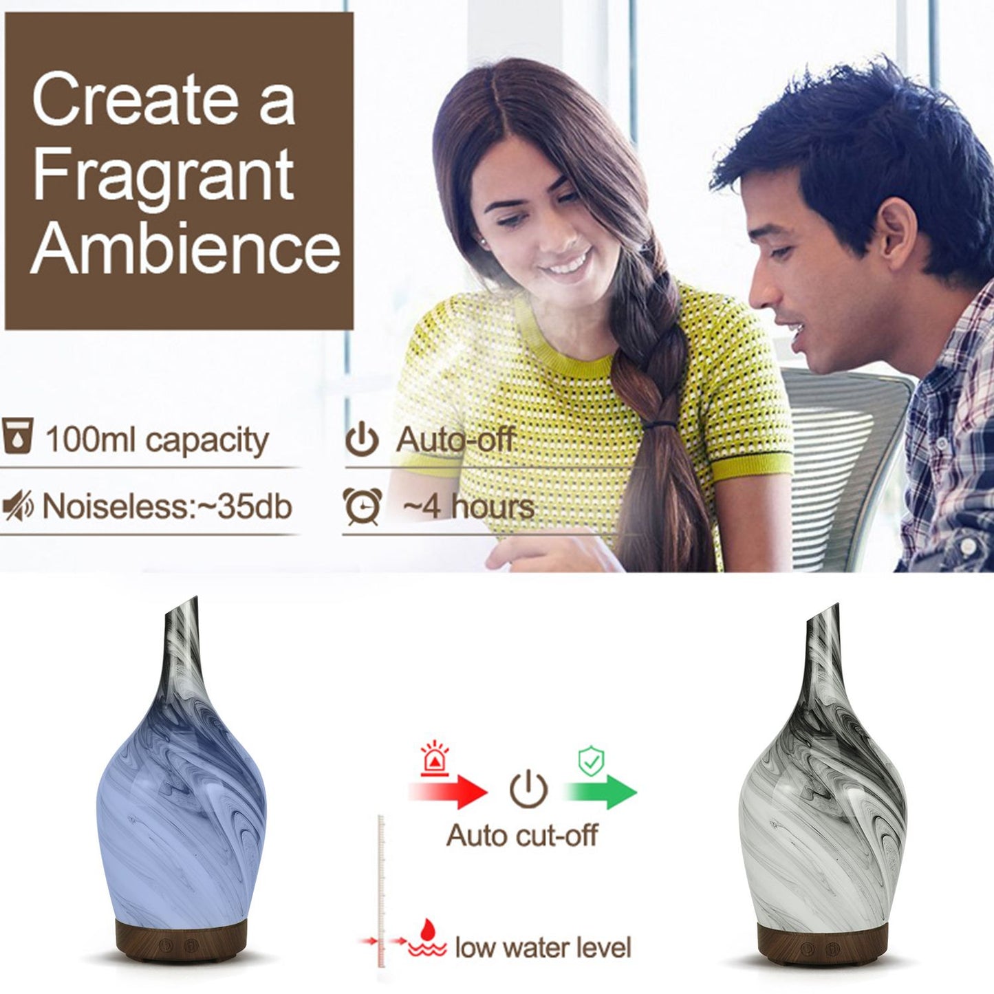 Ultrasonic Aroma Diffuser | Aroma Atomiser - Glass Abstract Grey USB – USB