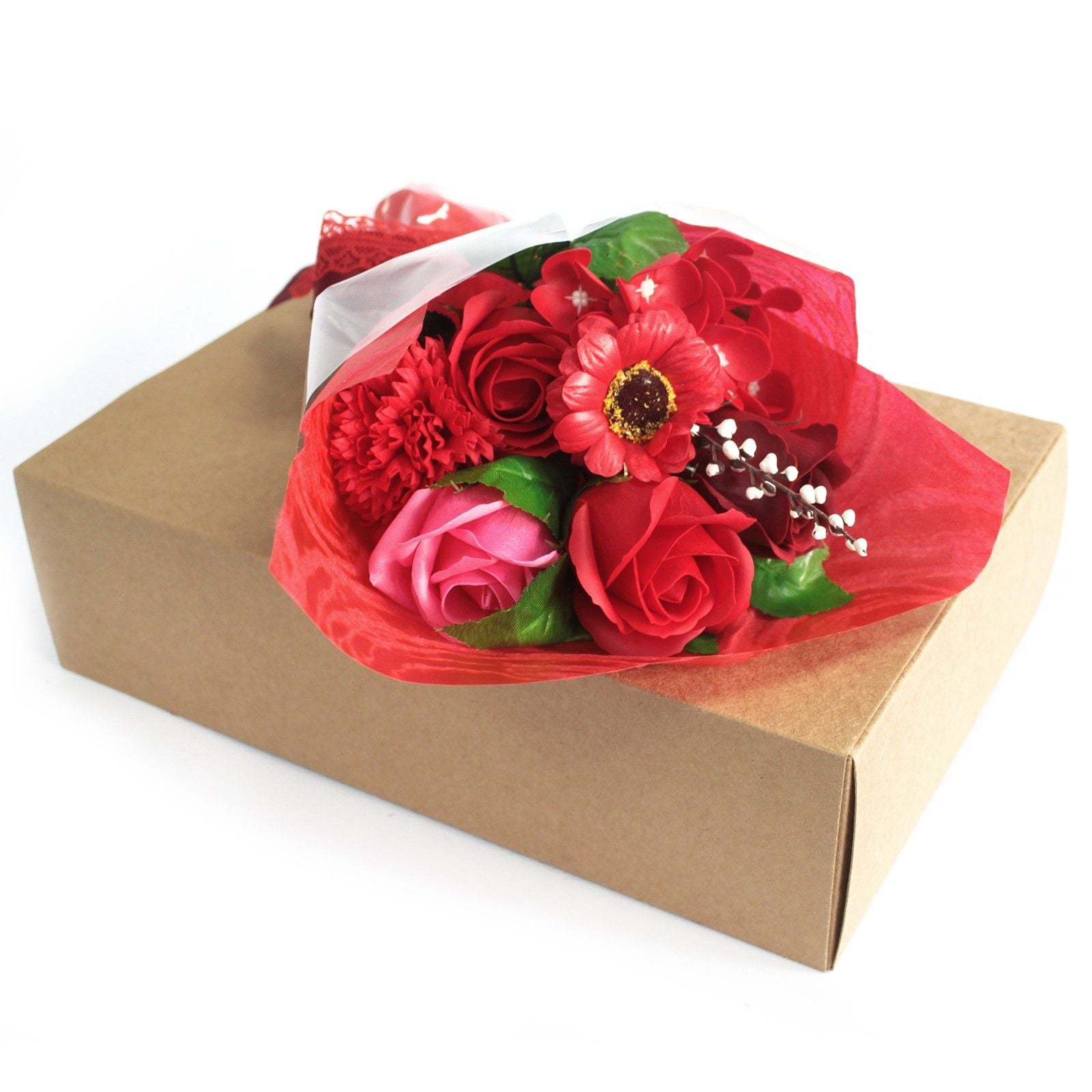 Red Boxed Hand Flower Bouquet - Special Soap Bar | Vegan, Handmade in UK product image