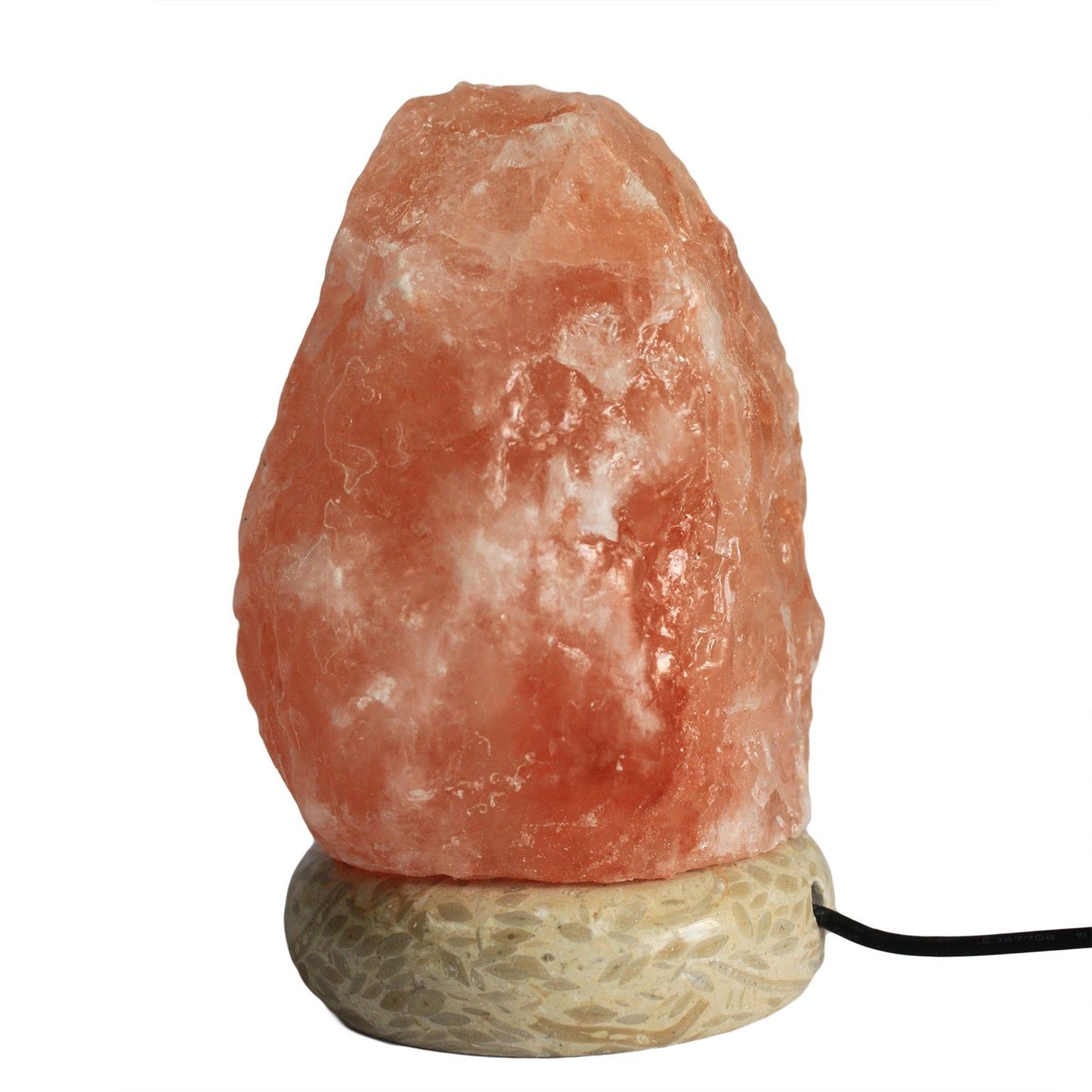 Quality USB Natural Salt Lamp - 11.5 cm (single) glowing amber on bedside table