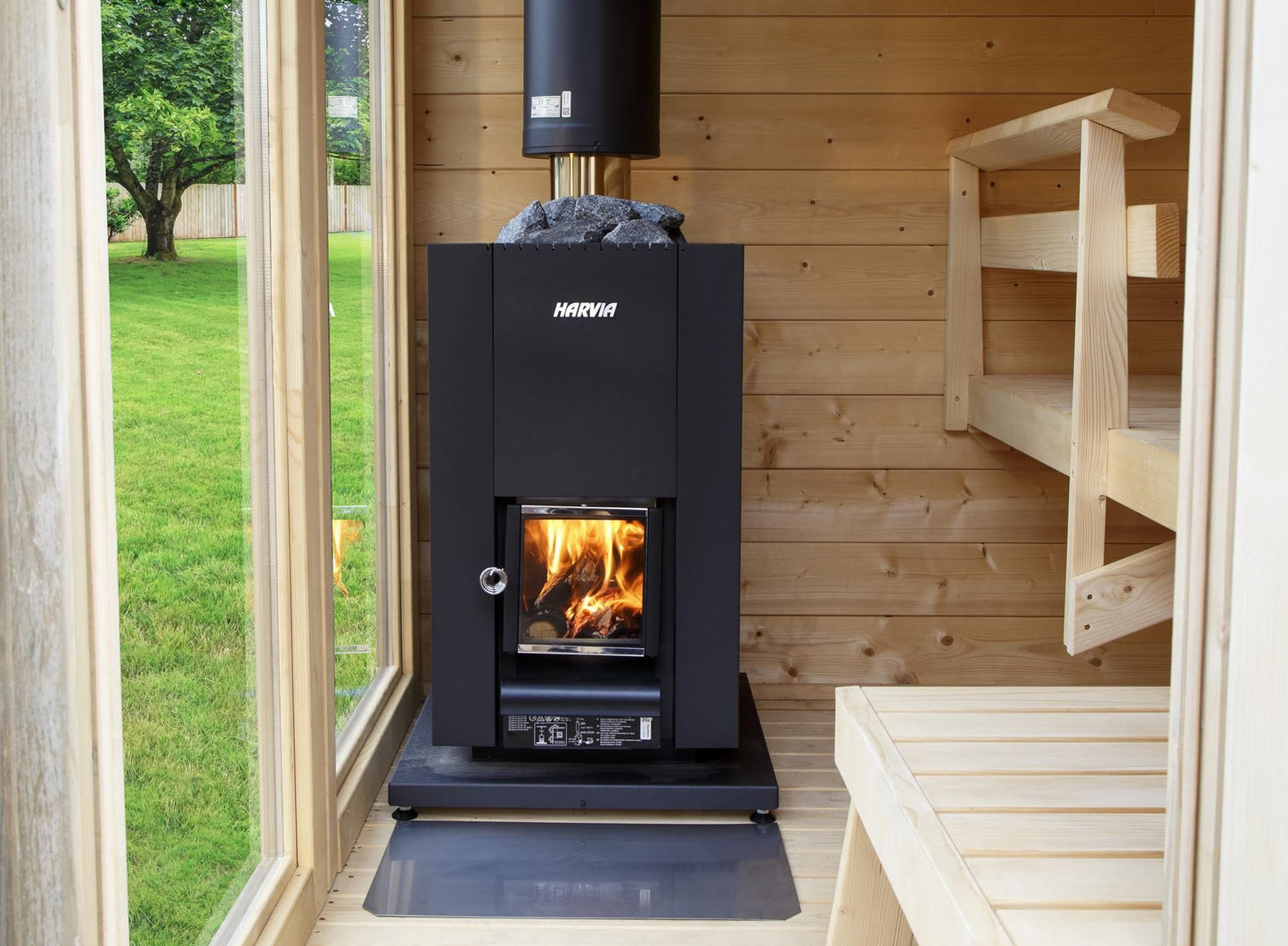 Hekla wood-burning sauna stove, product angle view.