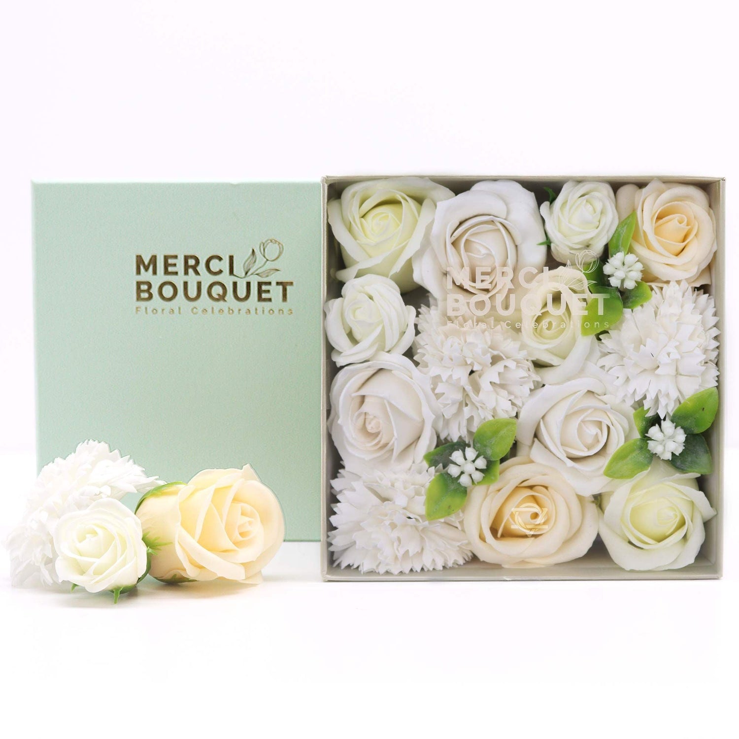 Square Box Soap Flowers — Modern Gift Boxes With Luxury Bath Petals
