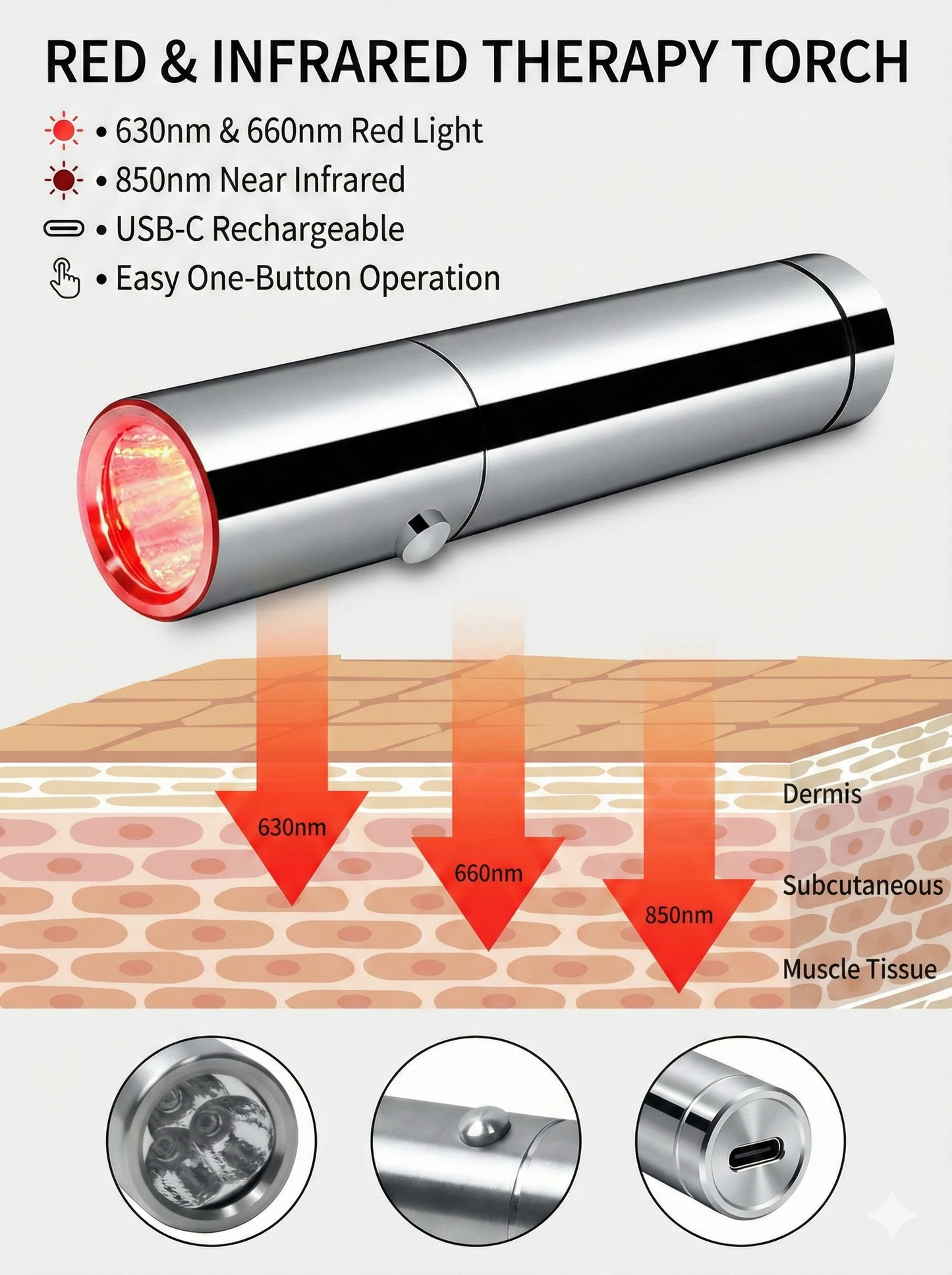 Lumina Pro-Torch 3.0 | Heavy Duty Light Therapy (Stainless Steel)