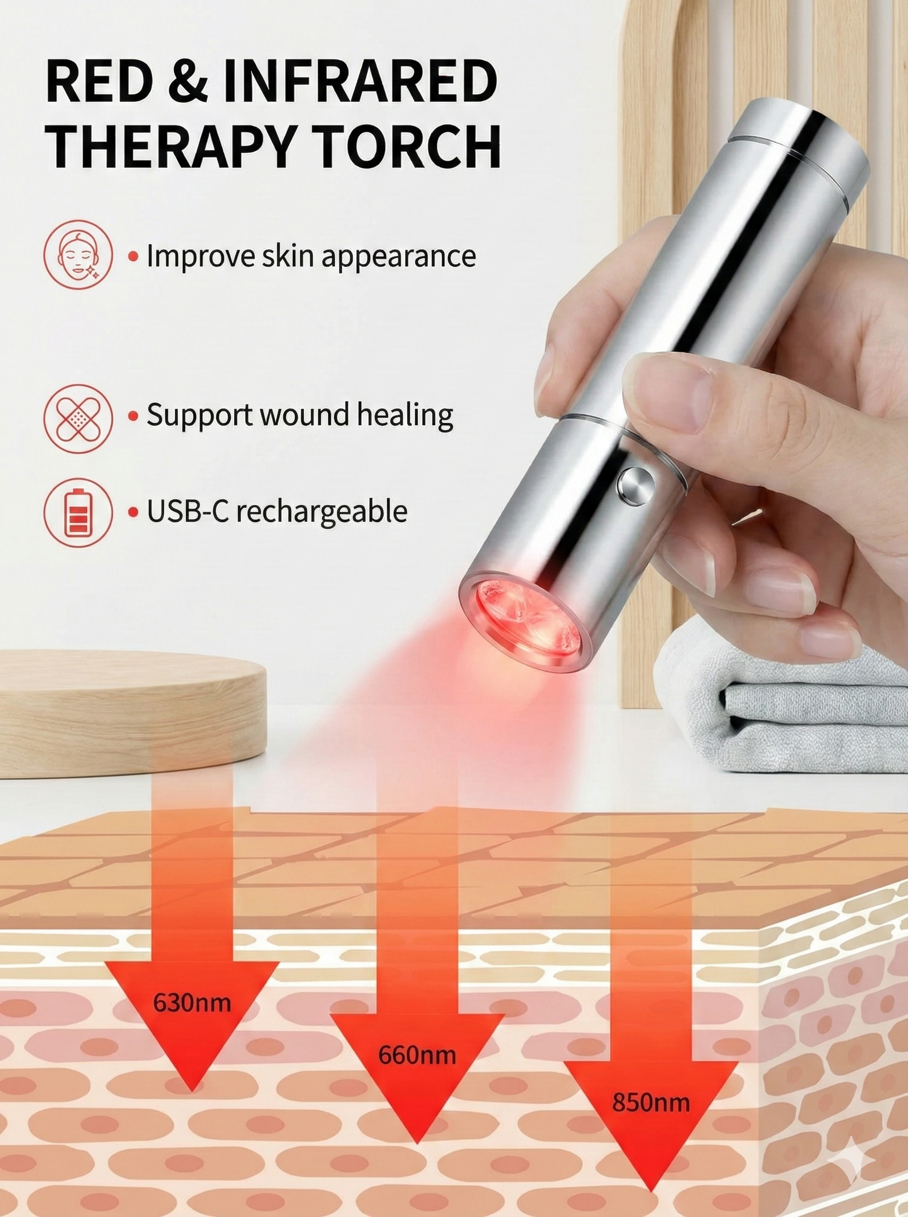 Lumina Pro-Torch 3.0 | Heavy Duty Light Therapy (Stainless Steel)