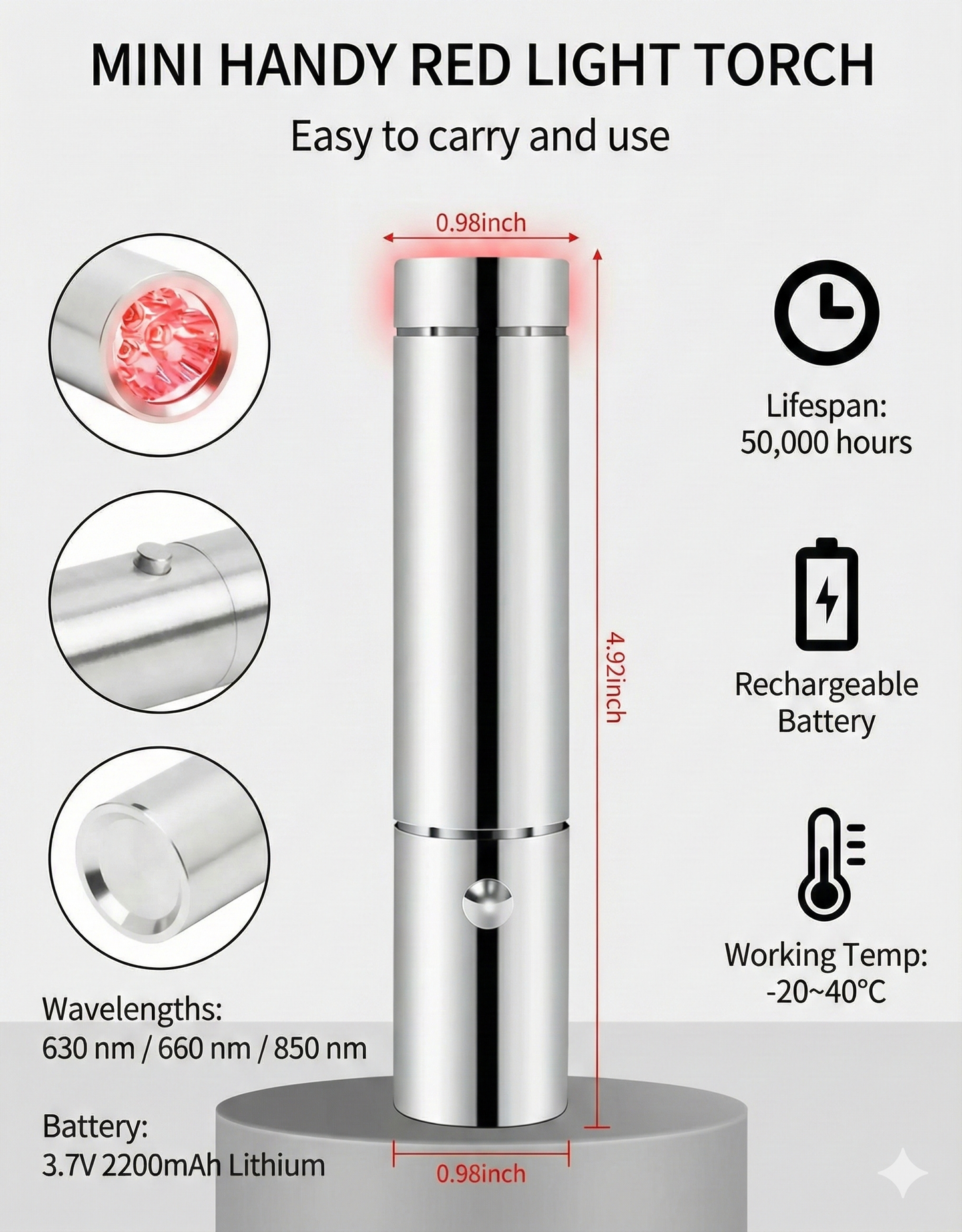 Lumina Pro-Torch 3.0 | Heavy Duty Light Therapy (Stainless Steel)