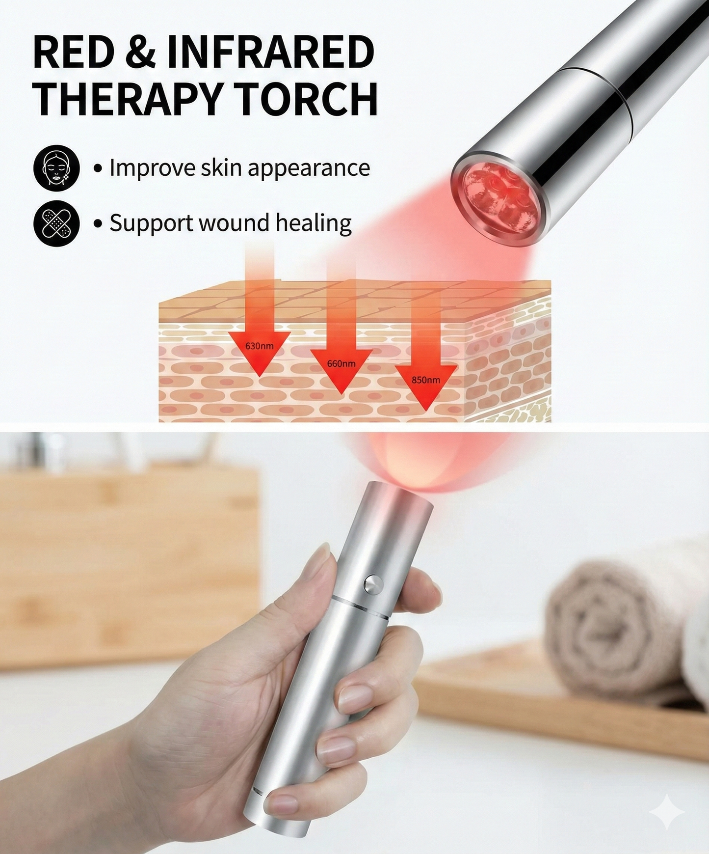 Lumina Pro-Torch 3.0 | Heavy Duty Light Therapy (Stainless Steel)
