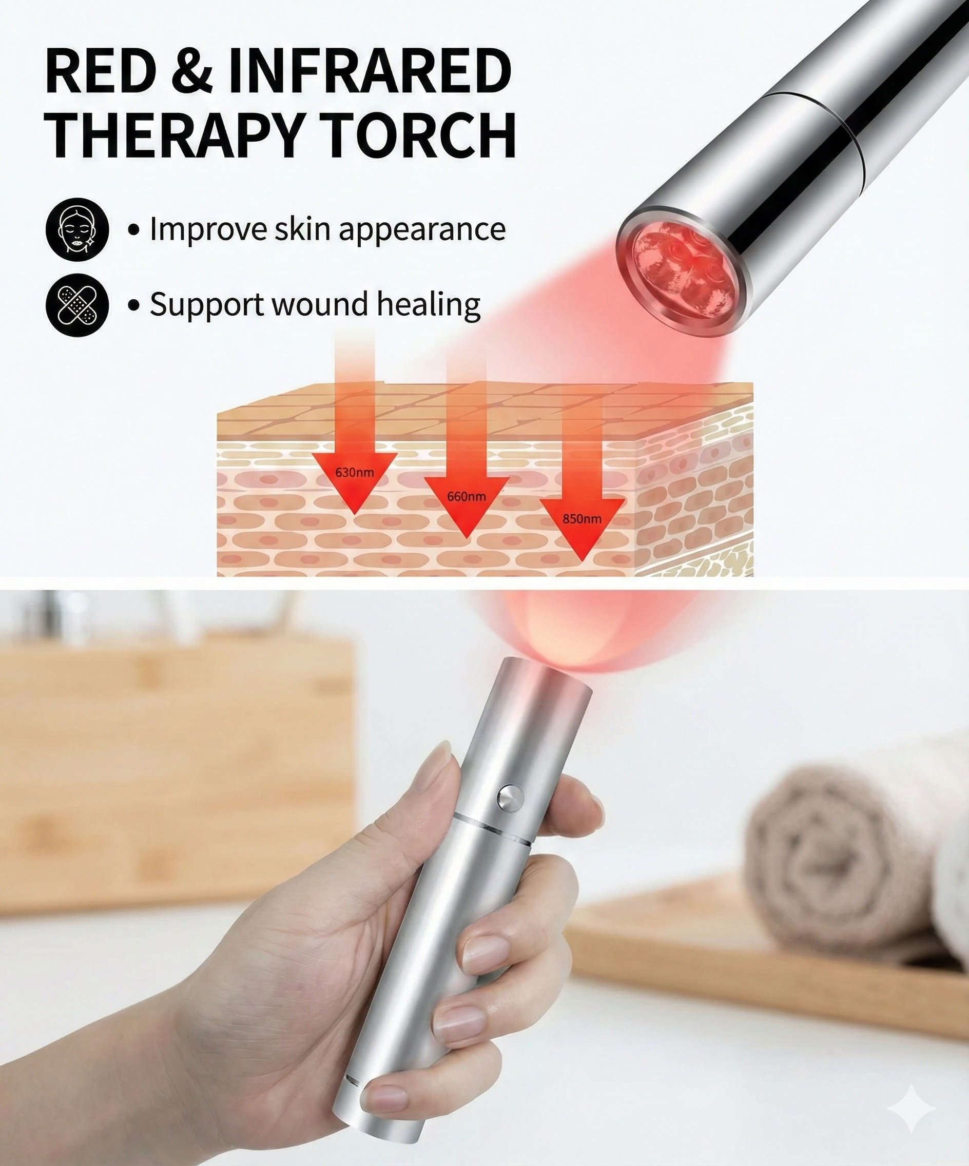Lumina Pro-Torch 3.0 | Heavy Duty Light Therapy (Stainless Steel)