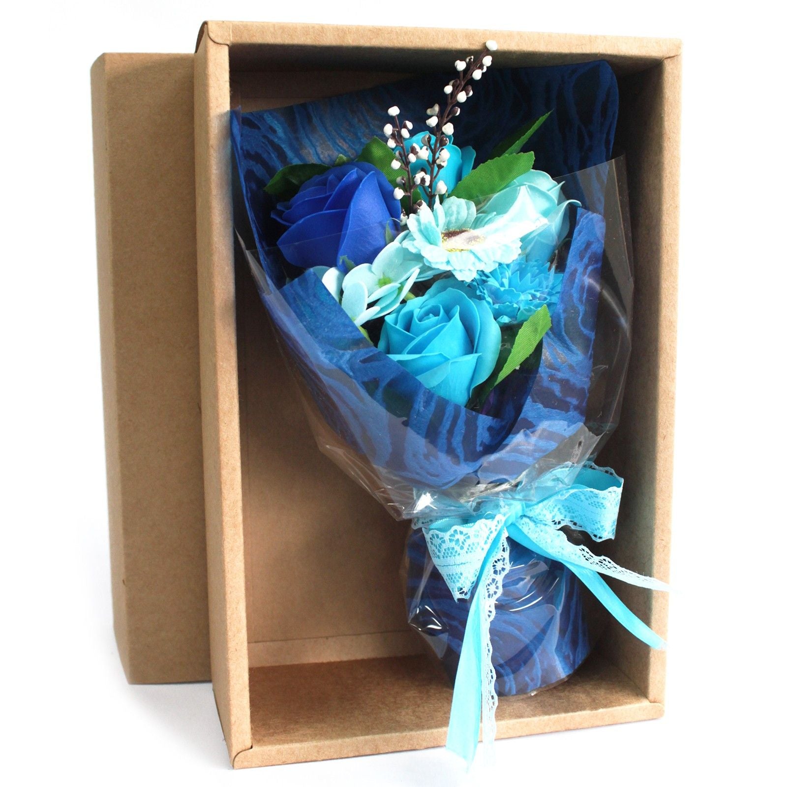 Blue Boxed Hand Flower Bouquet - Special Soap Bar | Vegan, Handmade in UK product image