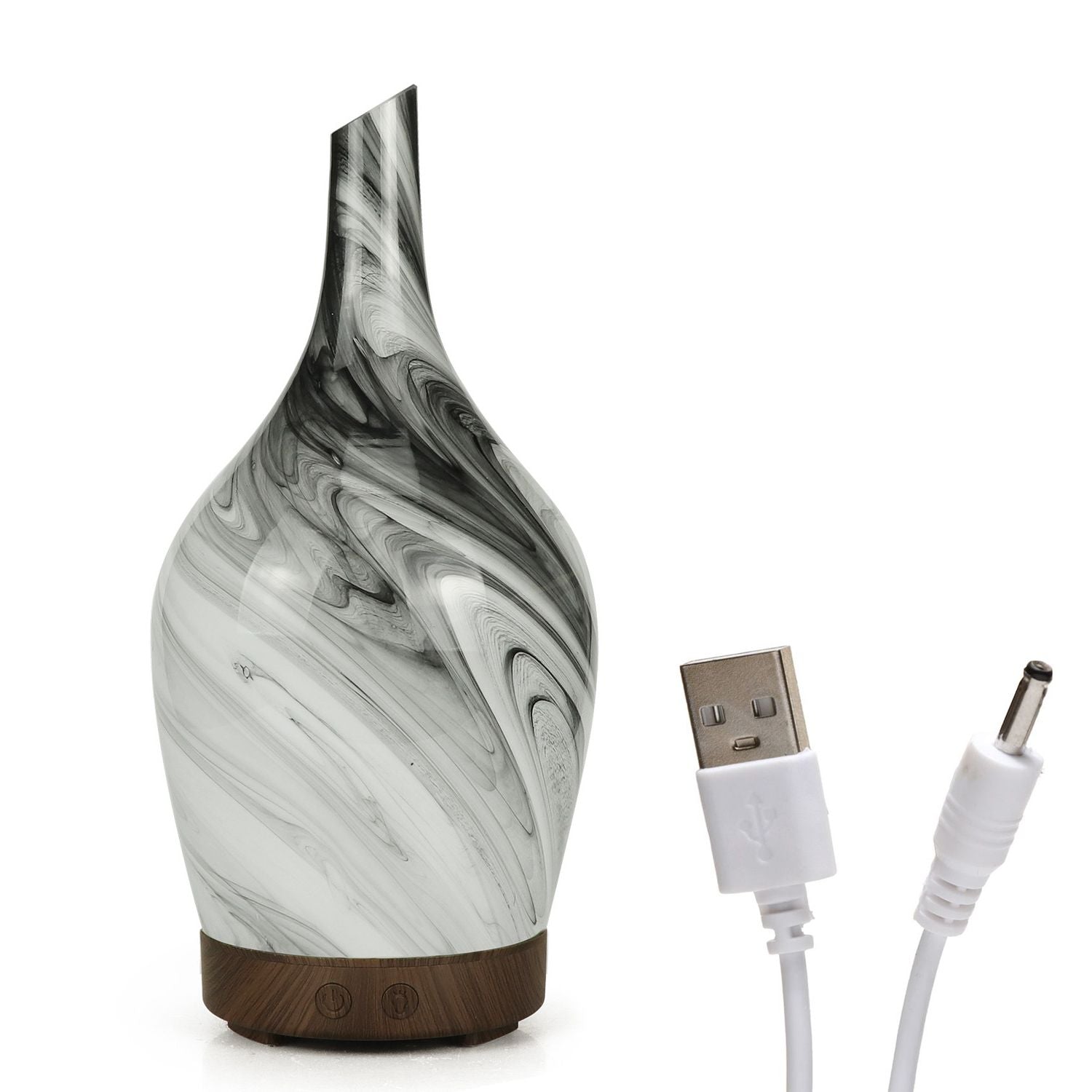 Ultrasonic Aroma Diffuser | Aroma Atomiser - Glass Abstract Grey USB – USB on bedside table with essential oils