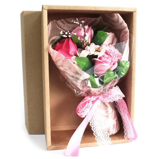 Pink Boxed Hand Flower Bouquet - Special Soap Bar | Vegan, Handmade in UK product image