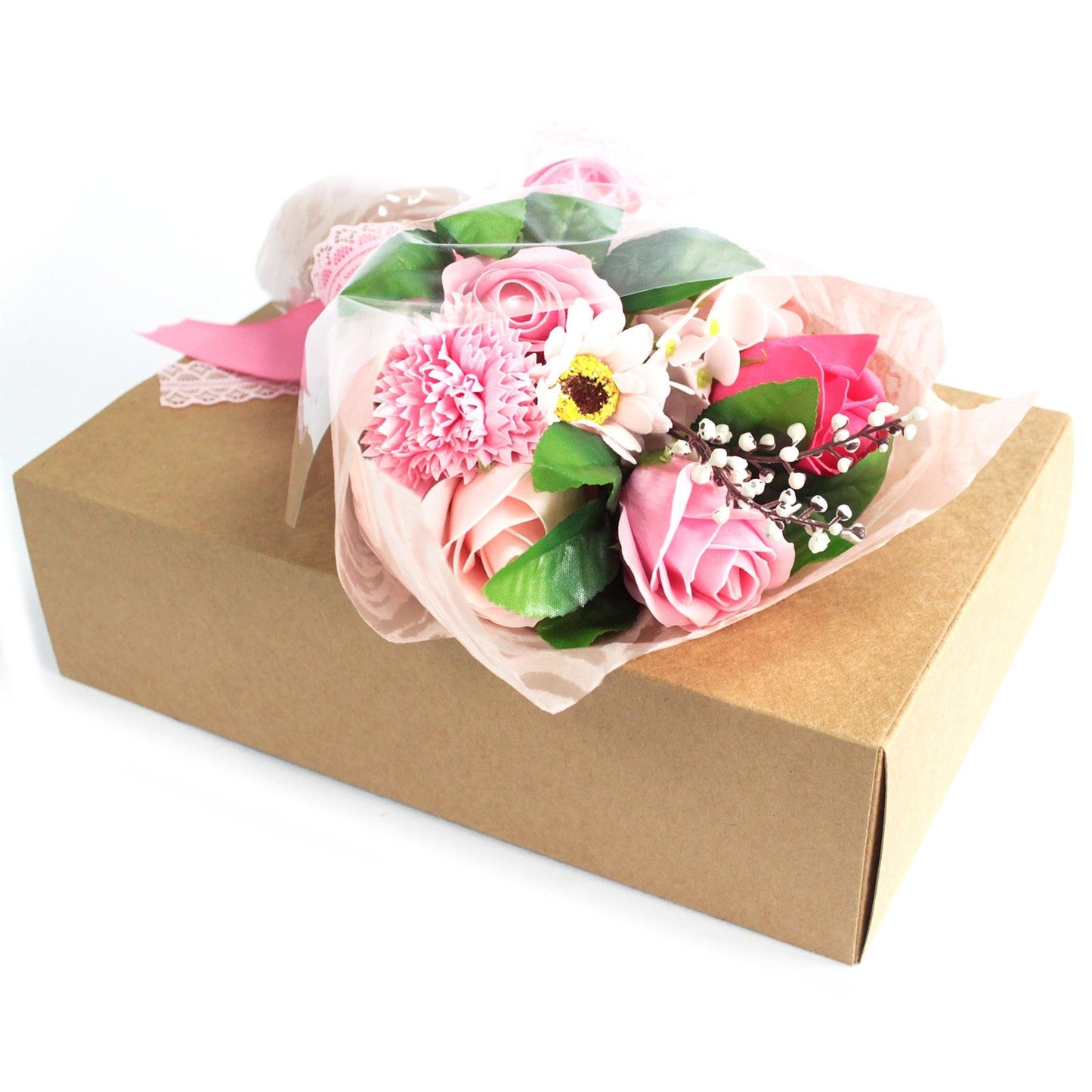 Pink Boxed Hand Flower Bouquet - Special Soap Bar | Vegan, Handmade in UK product image