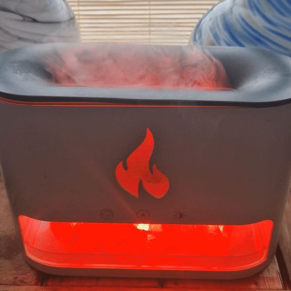 Ultrasonic Aroma Diffuser | White Blaze Aroma Diffuser - Himalayan Salt Chamber - USB-C - Flame Effect (Salt included) – USB‑C, Flame Effect, Himalayan Salt Chamber