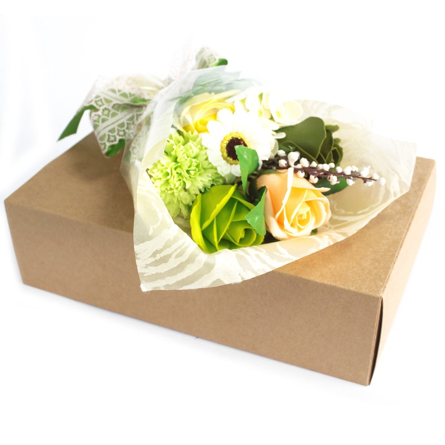 Boxed Hand Flower Bouquet - Greens Soap Bar | Vegan, Handmade in UK product image