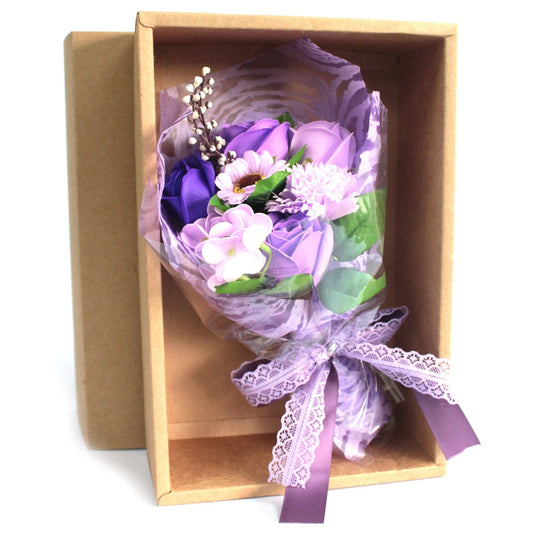 Purple Boxed Hand Flower Bouquet - Special Soap Bar | Vegan, Handmade in UK product image