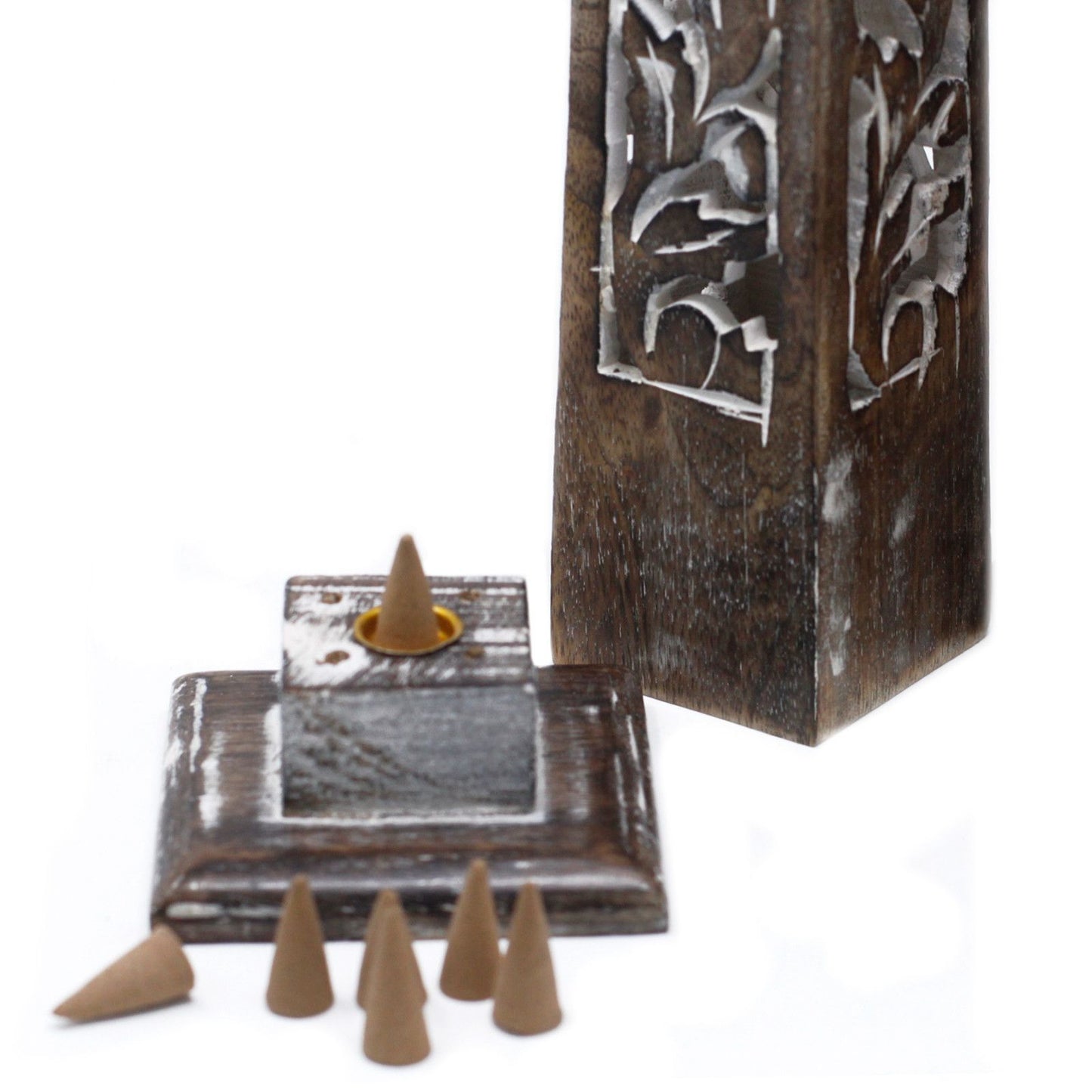 Mango Wood Incense Holder – Tower | Mango Wood, Ash Catcher, Heat-Safe