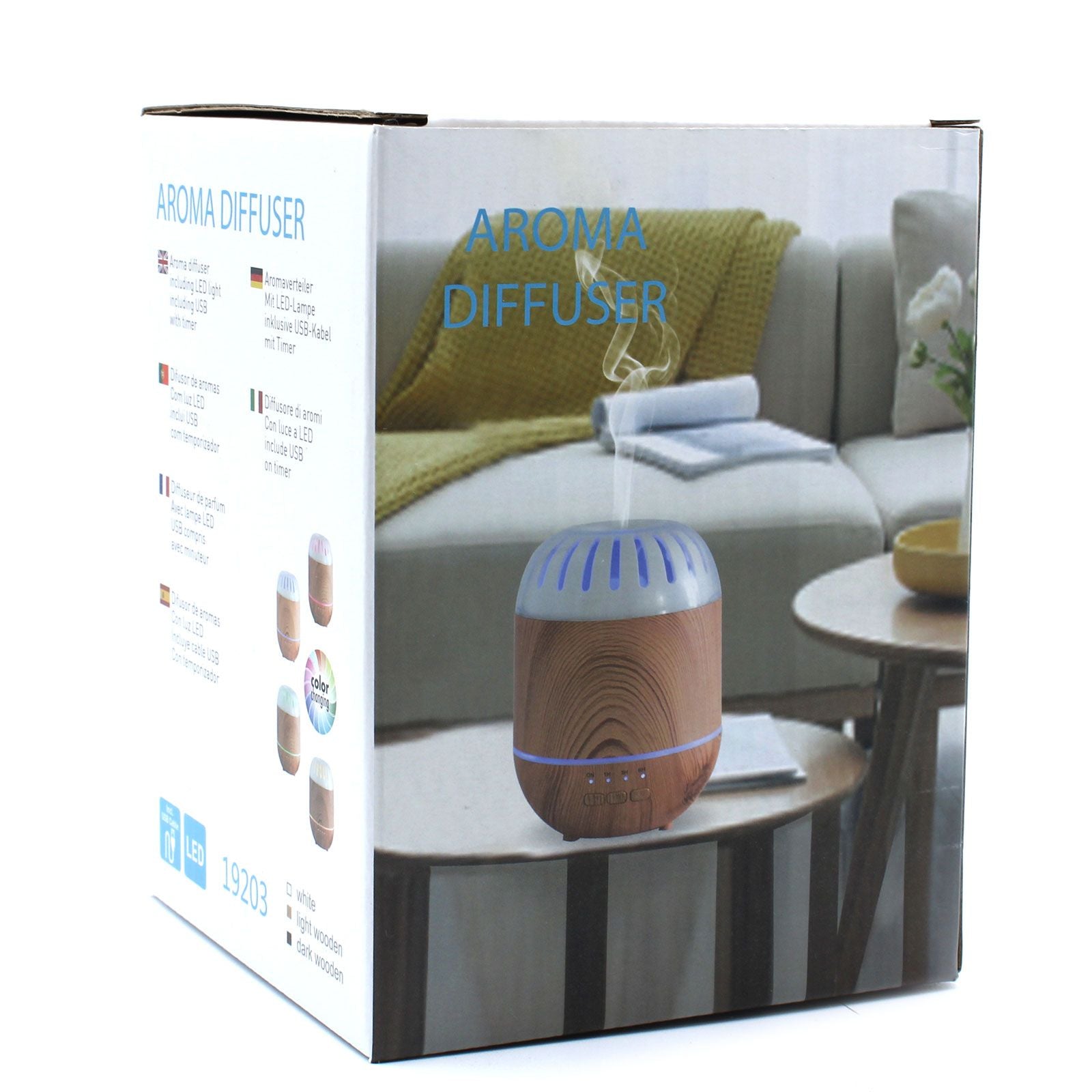 Ultrasonic Aroma Diffuser | Copenhagen Atomiser - USB - Colour Change - Timer – USB, Colour‑Change Light, Timer on bedside table with essential oils