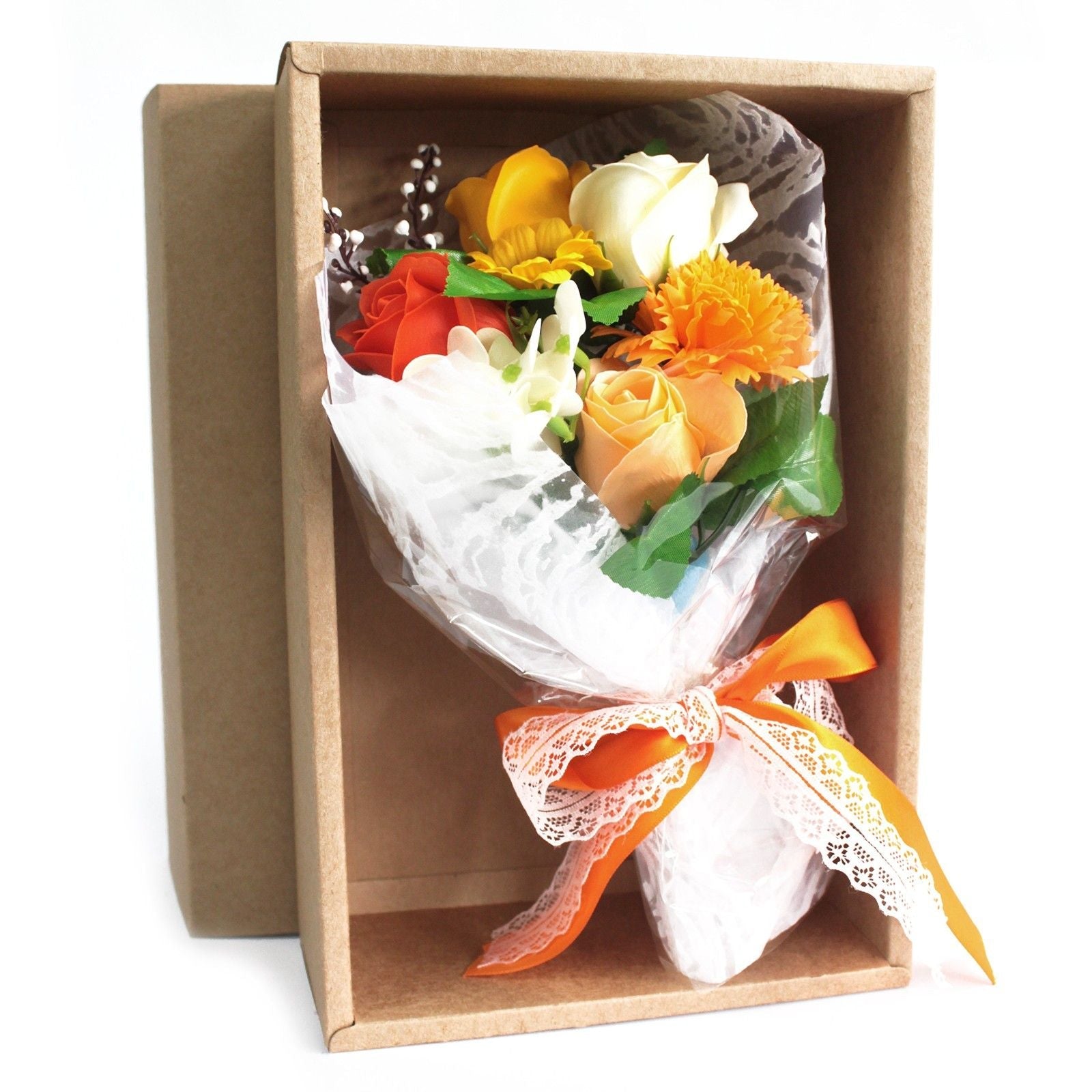 Orange Boxed Hand Flower Bouquet - Special Soap Bar | Vegan, Handmade in UK product image