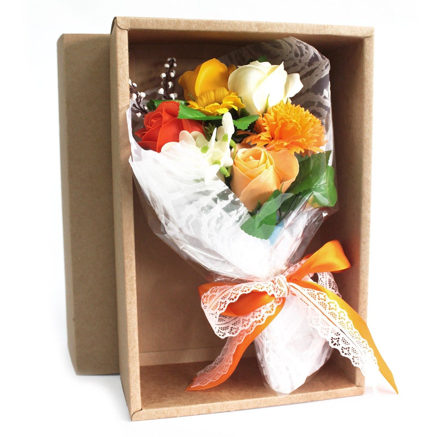 Orange Boxed Hand Flower Bouquet - Special Soap Bar | Vegan, Handmade in UK product image