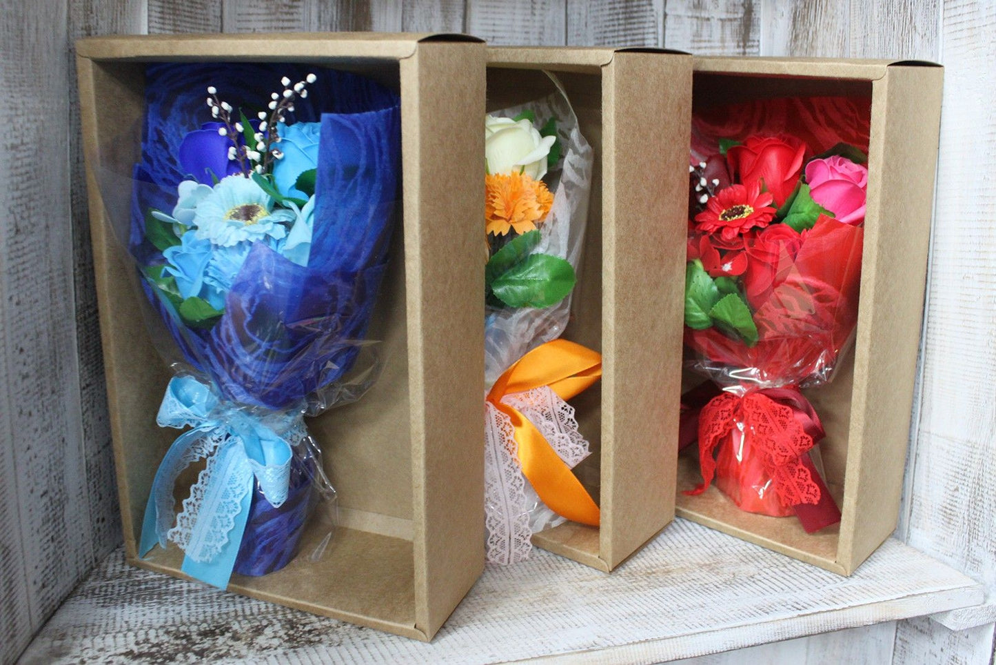 Boxed Hand Flower Bouquet - Orange Soap Bar | Vegan, Handmade in UK product image