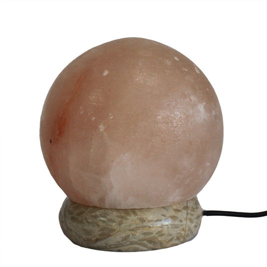 Quality USB Ball Salt Lamp - 8 cm (single) glowing amber on bedside table