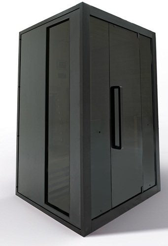 Hekla IR130 2 person infrared sauna cabin exterior angled view.