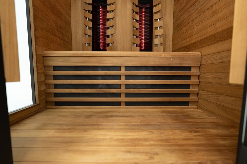 Hekla IR130 sauna bench seating and infrared heater layout.