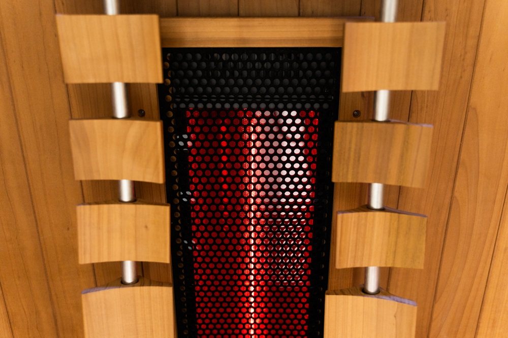 Infrared heater detail closeup of the Hekla IR160 2 person infrared sauna cabin.