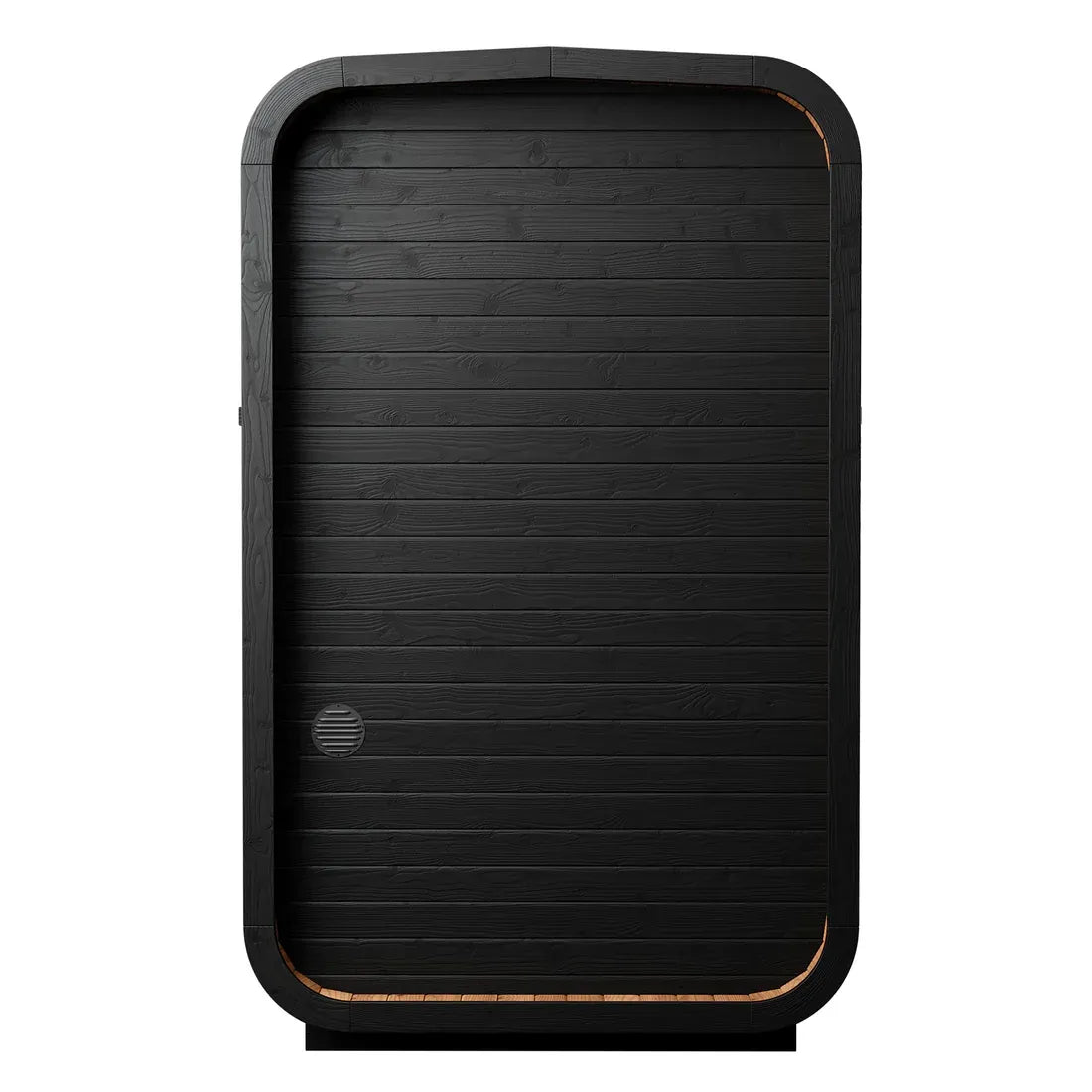 ThermoWood Cube Outdoor Sauna Black Mini 2 person, interior wide view.