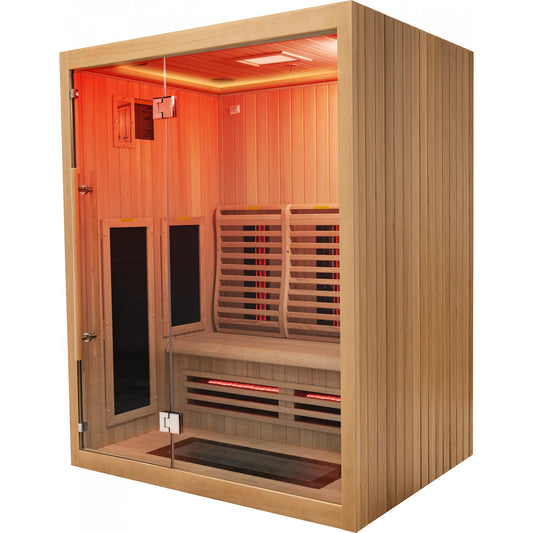 Angled exterior view of Within Wellness Select Retreat infrared sauna cabin (SRA200).