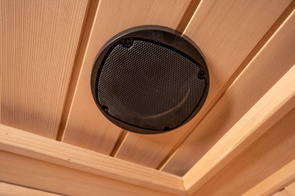 Ceiling speaker inside Within Wellness Select Studio infrared sauna (SRA100-A).