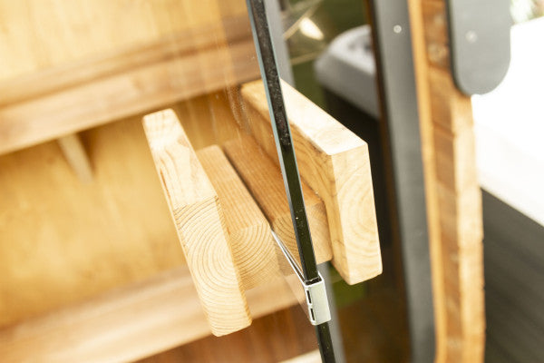 Woodchop Oval outdoor sauna 2 person, heater detail.